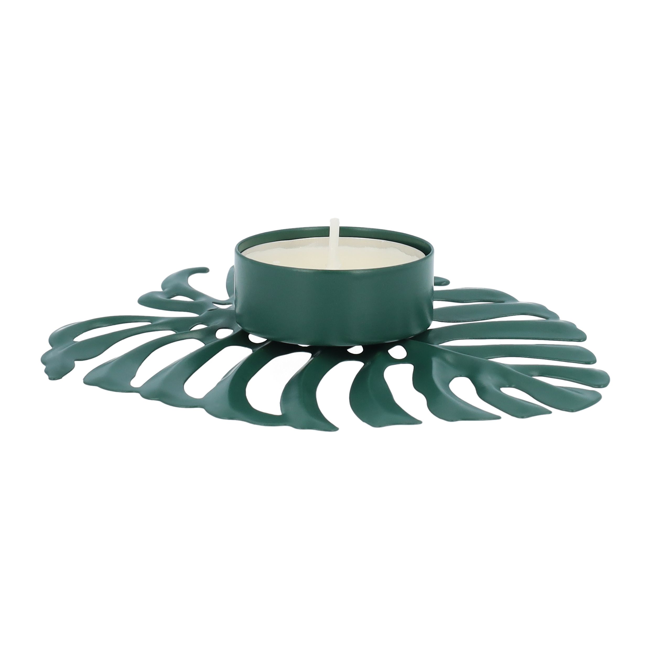 Groene waxinelichthouder QUVIO – bladvorm, 13 × 10 cm, elegant en functioneel