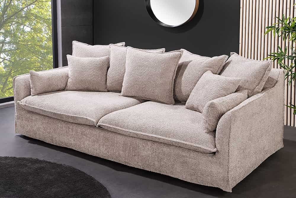 Grote 3‑zits Champagne Beige Bouclé Bank – 200 cm Comfort van Invicta Interior