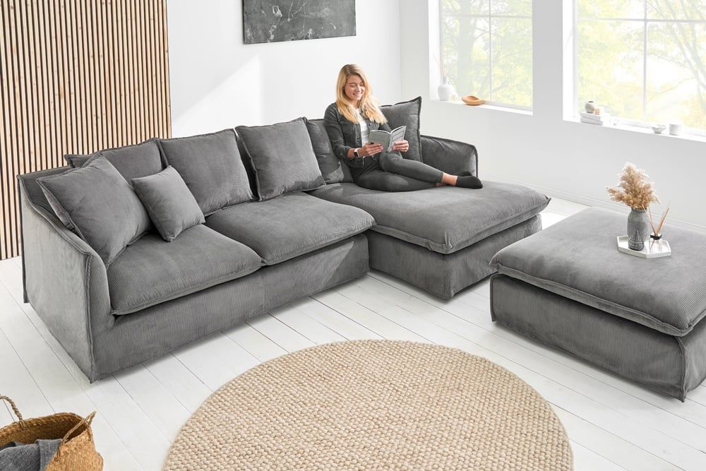 Grote Hoekbank HEAVEN 255 cm – Modern Design in Grijs Koord met Kussens