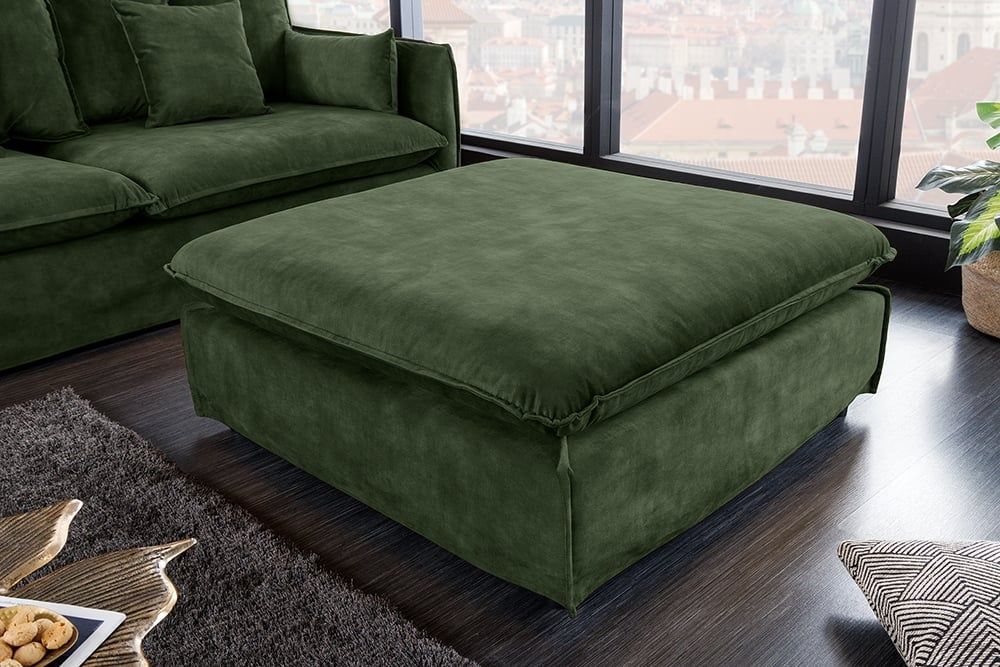 Grote kruk HEAVEN – 100 cm donkergroen fluweel in landelijke stijl met wasbare hoes