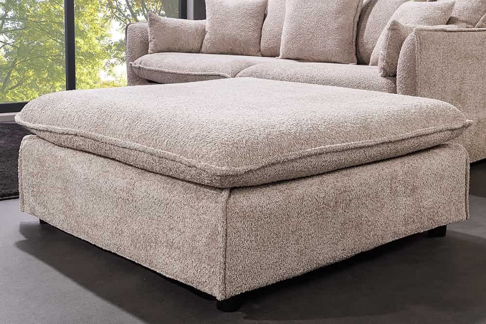 Grote Kruk HEAVEN 100 cm – Luxe Champagne Beige Bouclé met Ottomaanse Lente Kern
