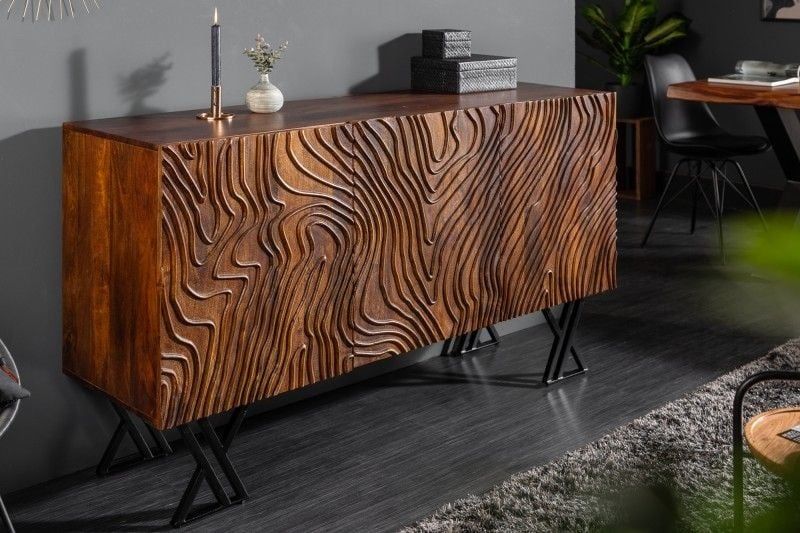 Handgemaakt dressoir FLUID 160 cm – Elegant mangohout met uitgebreid frontontwerp