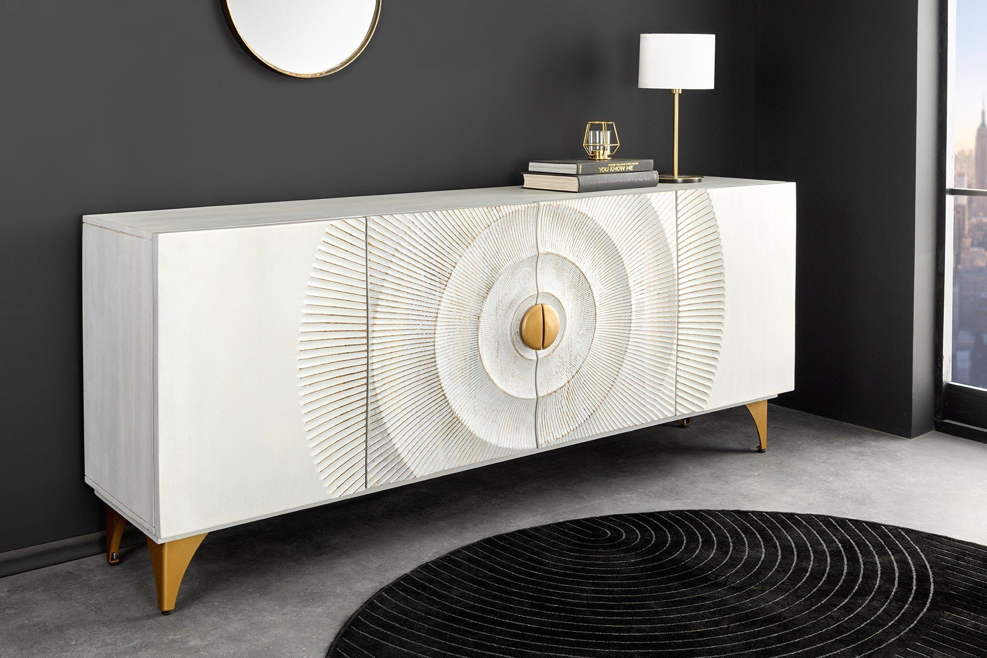 Handgemaakt dressoir Golden Sunset – 180 cm stijlvol witgoud en mangohout