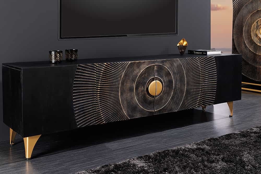 Handgemaakt TV‑lowboard Golden Sunset – 180 cm pure elegantie in zwart & goud
