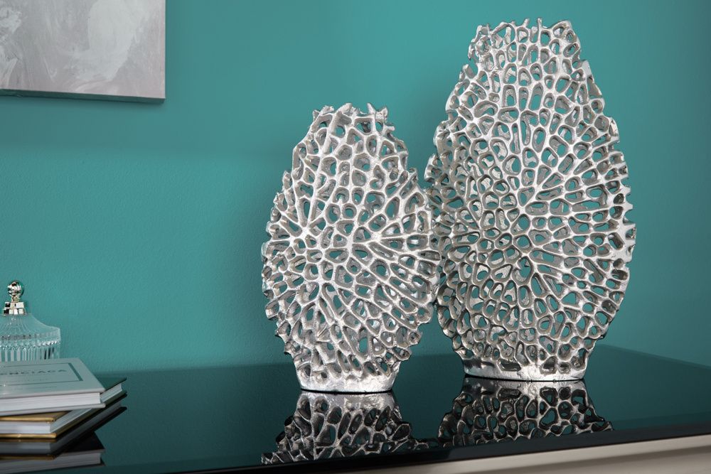 Handgemaakte abstracte bladvazen – set van 2, 40 cm, zilverkleurig