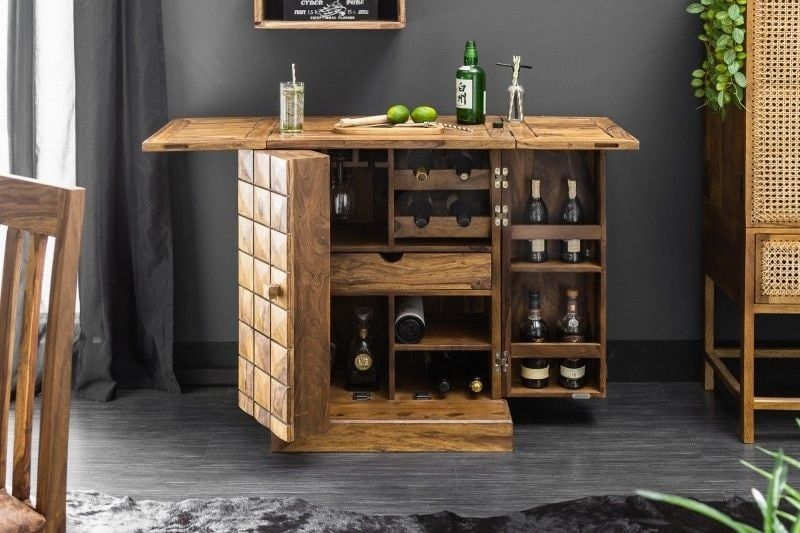 Handgemaakte barkast MOSAICO 130 cm – 3D‑steeneffect in Sheesham hout