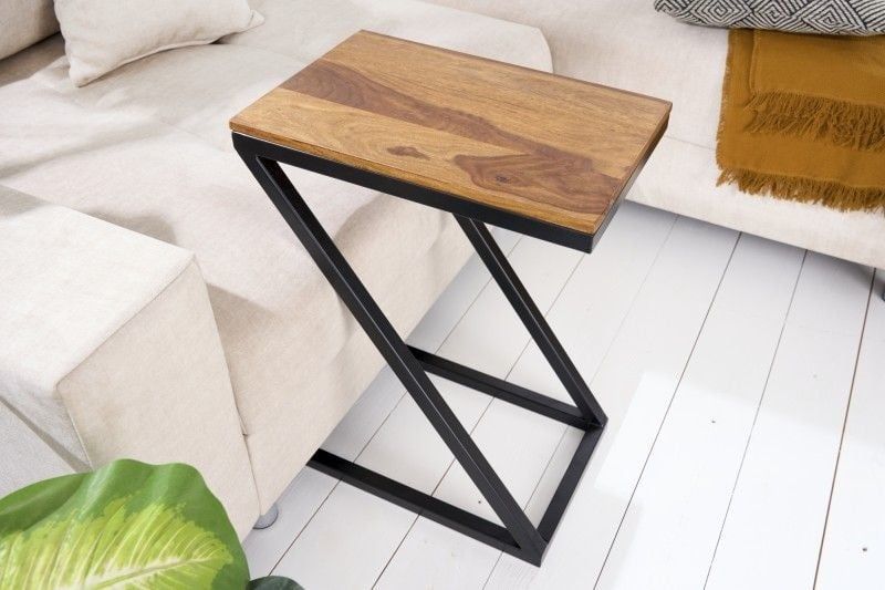 Handgemaakte Bijzettafel Butler 30 cm – Sheesham, Metaal & Steen, Z‑Design