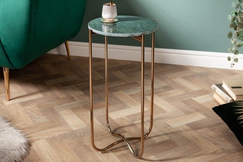 Handgemaakte bijzettafel Noble I – Elegante ronde tafel met afneembaar groen marmeren blad