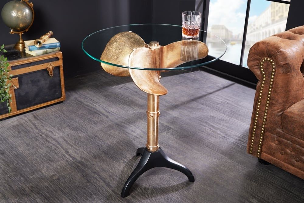 Handgemaakte bijzettafel OCEAN – 75 cm, goud/zwart, maritiem design
