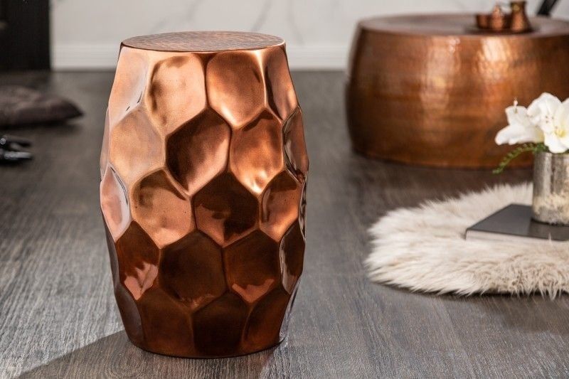 Handgemaakte bijzettafel Organic Orient 50 cm – Koper, gehamerd design