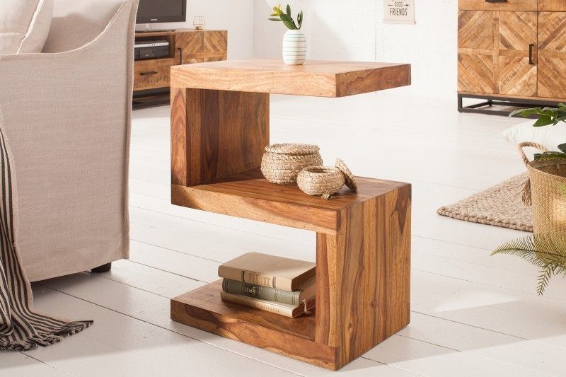 Handgemaakte bijzettafel S – Massief sheeshamhout, 60 cm, verstelbaar | Invicta Interior