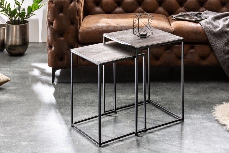 Handgemaakte bijzettafel set van 2 – 40 cm zilverzwarte salontafels van Invicta Interior