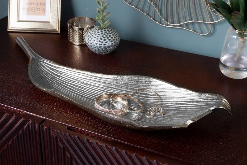 Handgemaakte decoratieve kom ABSTRACT BLAD – 65 cm zilver aluminium