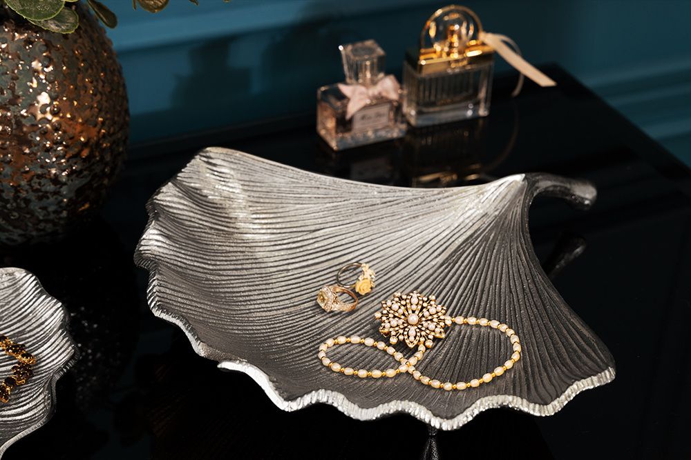 Handgemaakte decoratieve kom GINKGO – 33 cm, zilver, van Invicta Interior