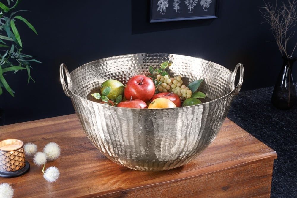 Handgemaakte decoratieve kom ORIENT 40 cm – zilverkleurig, gehamerd metaal