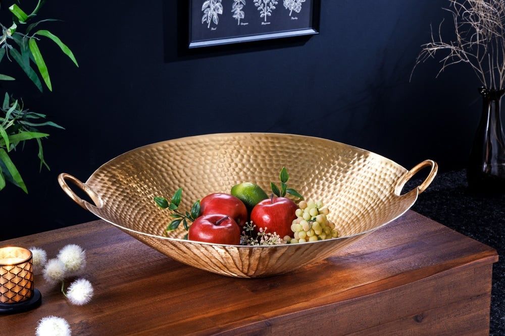 Handgemaakte decoratieve kom ORIENT – Goudkleurig, 55 cm, met gehamerd metalen ontwerp