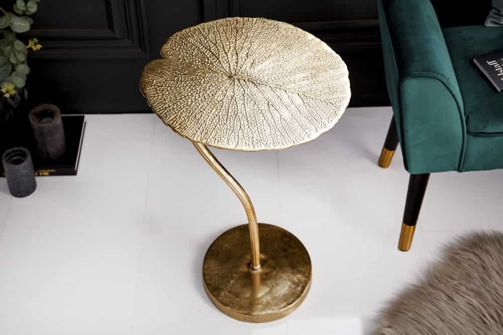 Handgemaakte Design Bijzettafel ABSTRACT LEAF – Luxe Gouden 40 cm van Invicta Interior