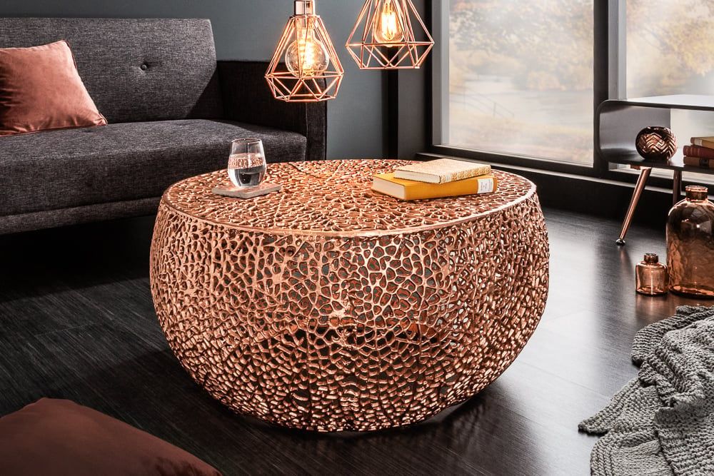 Handgemaakte Filigraan Design Salontafel ABSTRACT BLAD – 80 cm Koper | Invicta Interior