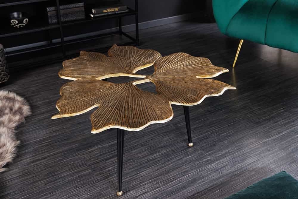 Handgemaakte Ginkgo Leaf Salontafel 75 cm – Luxe Goud voor een Eigentijdse Woonkamer