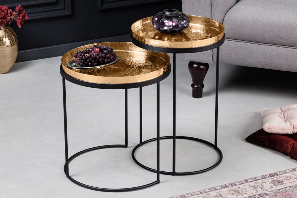 Handgemaakte gouden ronde bijzettafels ELEMENTS – set van 2, 55 cm – Invicta Interior
