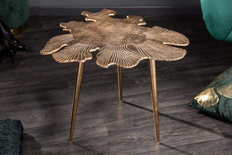 Handgemaakte Gouden Salontafel Abstract Leaf 60 cm – Uniek Design van Invicta Interior
