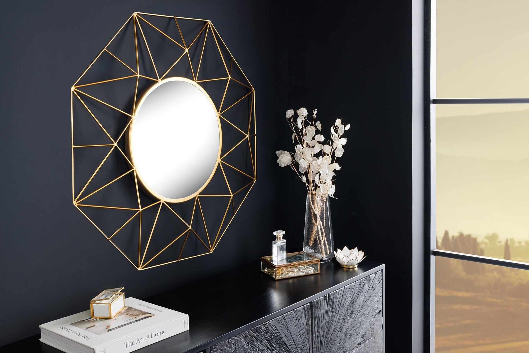 Handgemaakte gouden spiegel DIAMOND L – retro design van Invicta Interior