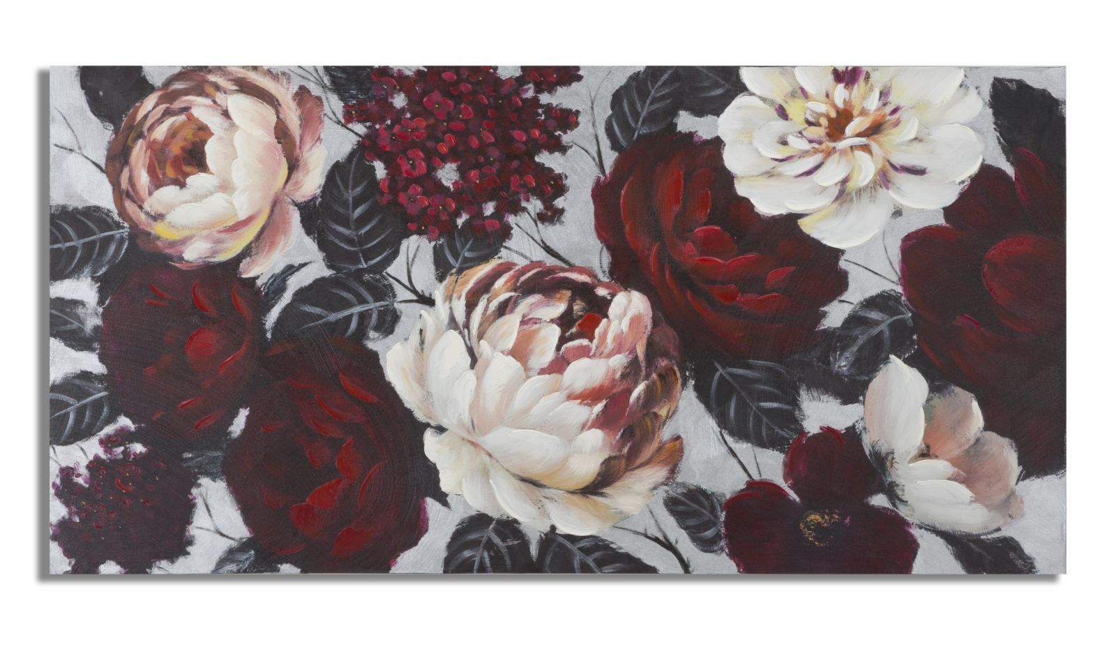 Handgemaakte Lightback Muurschildering met Witte en Rode Bloemen – Mauro Ferretti