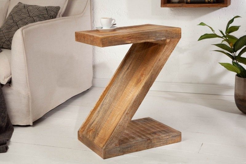 Handgemaakte massieve bijzettafel Z‑vorm 45 cm – mangohout | Invicta Interior