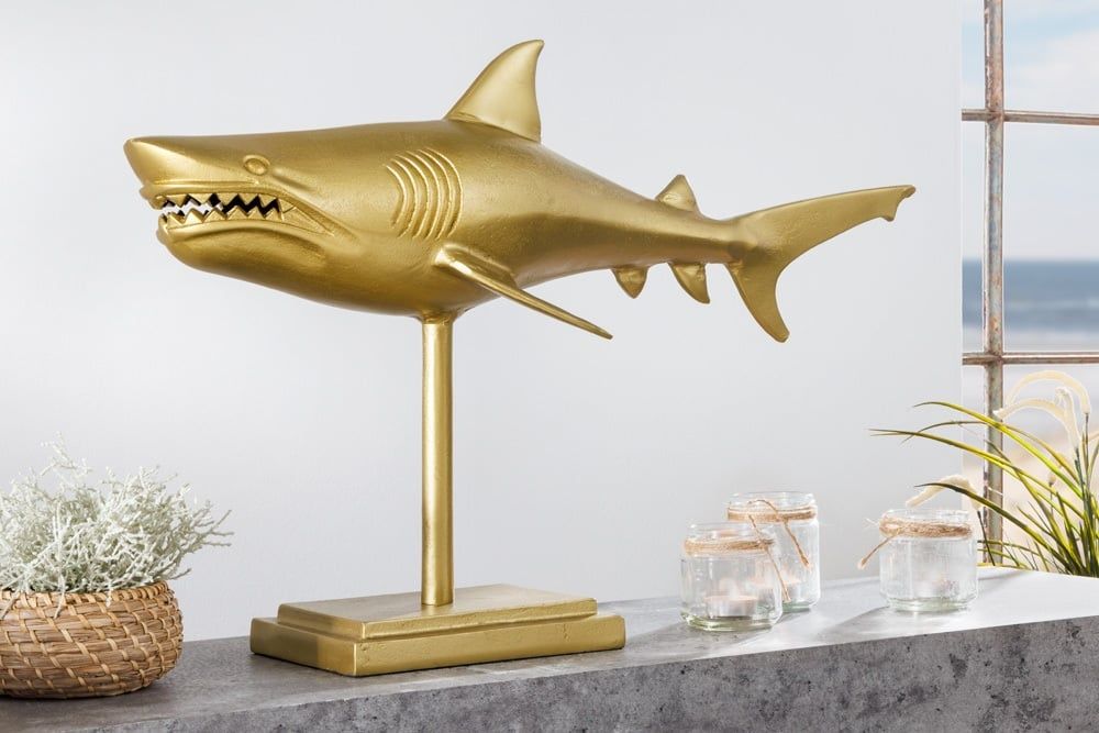 Handgemaakte Metalen Haai Decoratie – 68 cm Goud Design van Invicta Interior