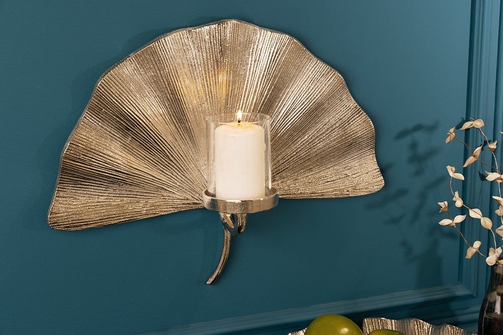 Handgemaakte metalen wandkandelaar GINKGO – 44 cm, zilver