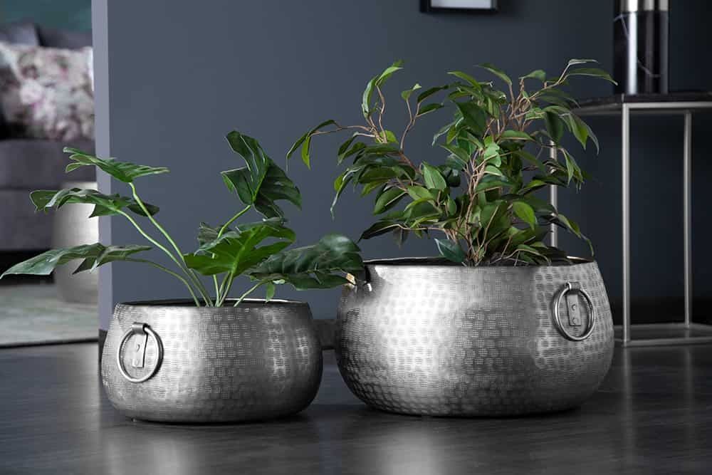 Handgemaakte ORIENT Bloempotten Set – Zilveren, Gehamerd Design (2 stuks)