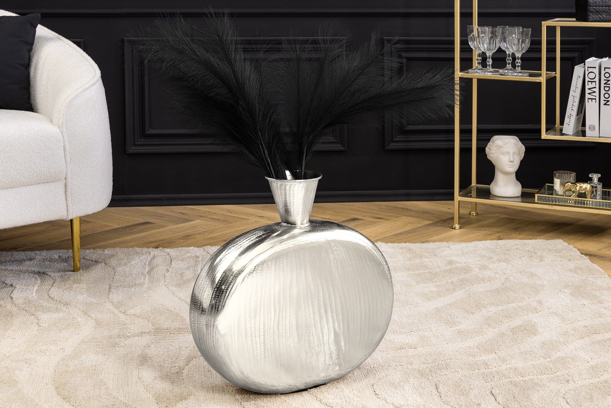 Handgemaakte ORIENT L Vaas – 50 cm Zilveren Metalen Design van Invicta Interior