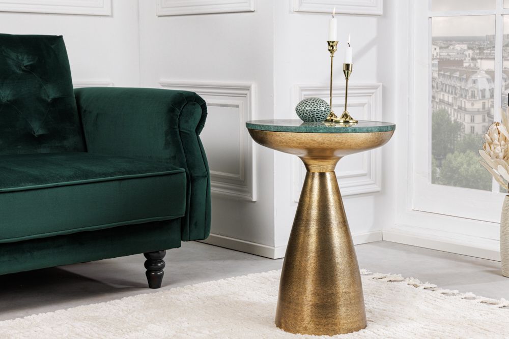 Handgemaakte ronde bijzettafel ELEMENTS – 60 cm goudgroen marmer van Invicta Interior