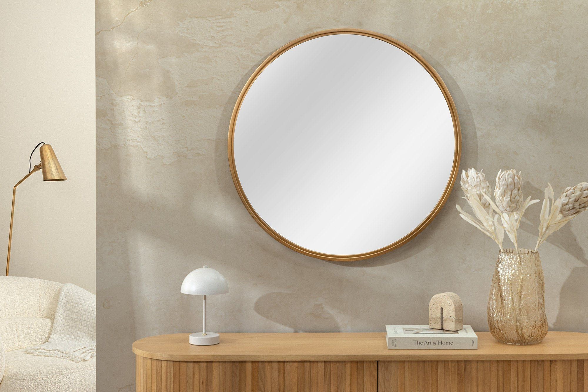 Handgemaakte ronde wandspiegel 60 cm – Gouden ijzeren frame
