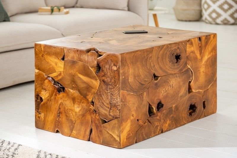 Handgemaakte teakhouten salontafel VIERKANT – 90 cm puur vakmanschap