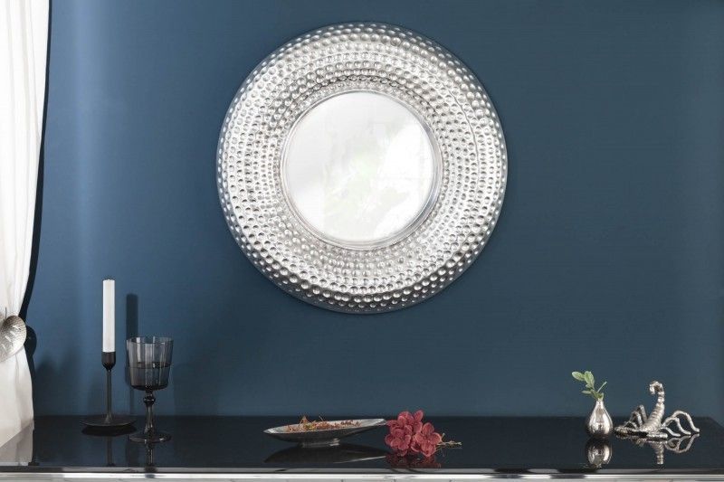 Handgemaakte wandspiegel ORIENT 60 cm – gehamerd zilverkleurig design van Invicta Interior