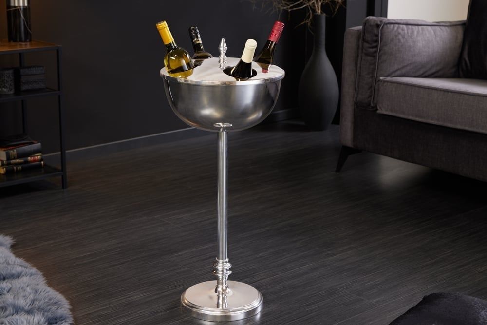 Handgemaakte zilveren wijnkoeler VINO – 80 cm stijlvolle champagnekoeler van Invicta Interior