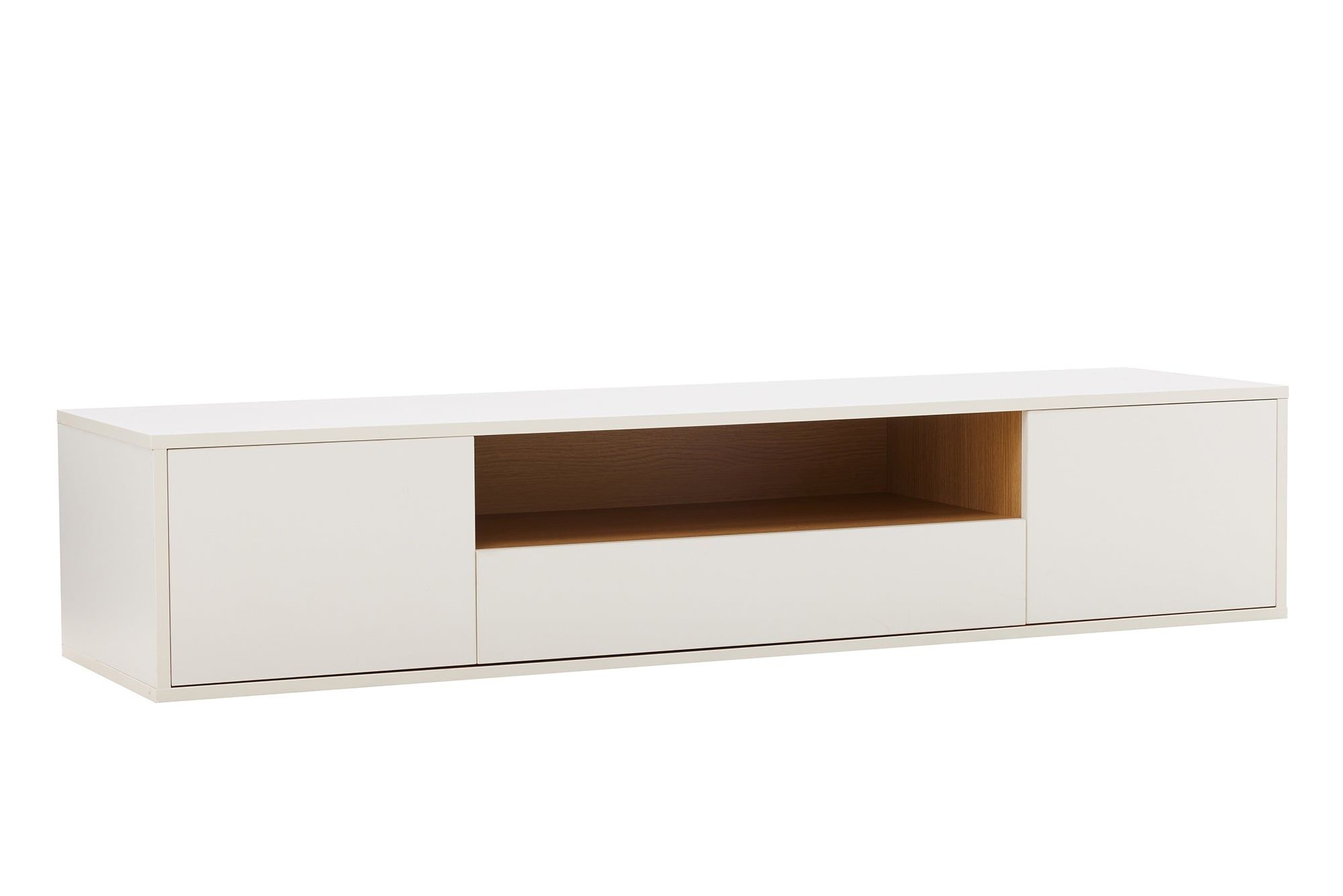 Hangend TV‑bord LOFT 150 cm – Strak wit, natural look