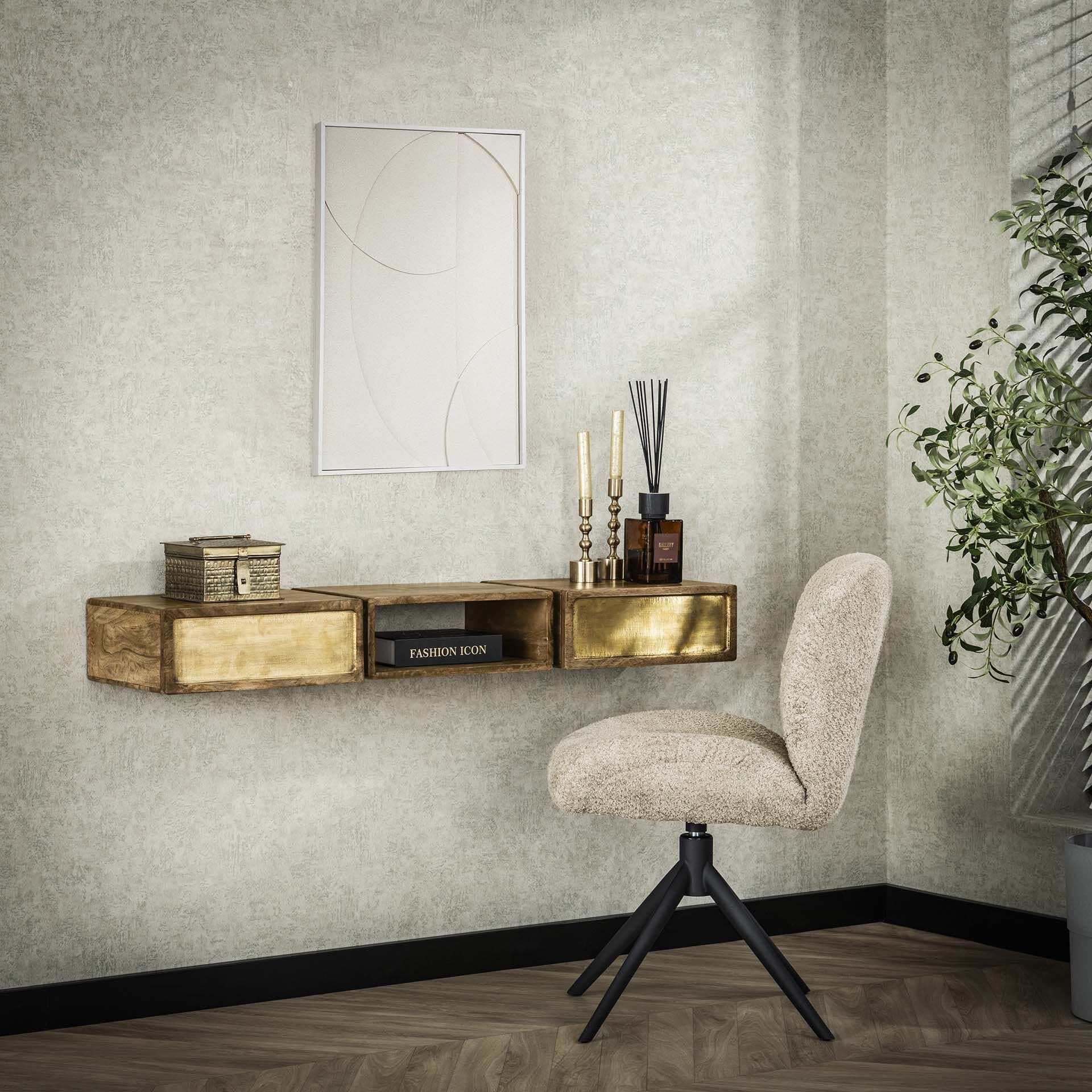 Hangende Kaptafel Renée – Mangohout & Brass, 123 cm