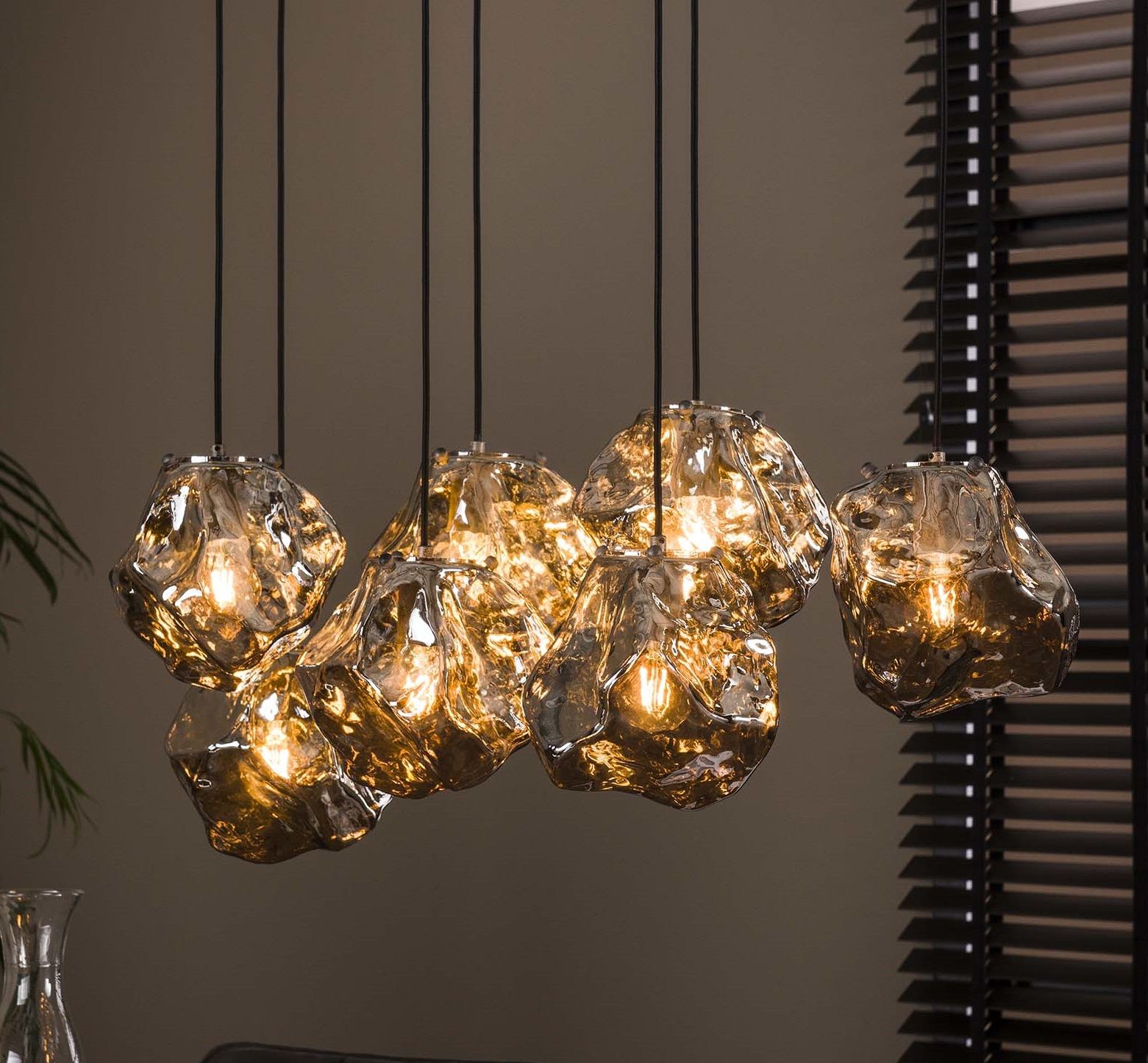Hanglamp 4+3 Rock – Industriële eyecatcher met verstelbare glazen kappen