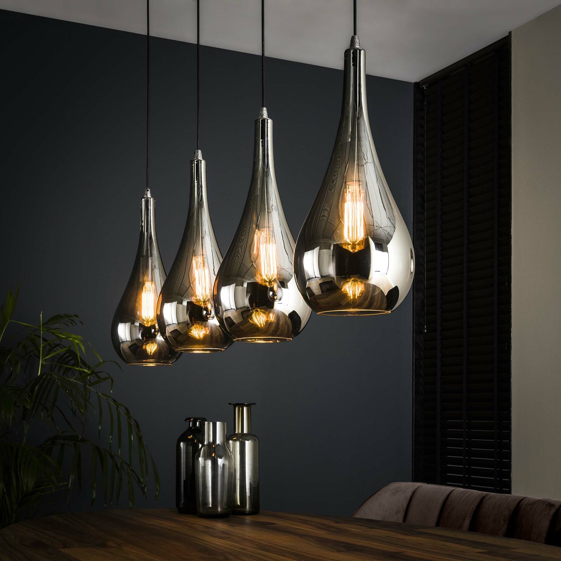 Hanglamp Cassandra – Moderne 4‑lampen kroon met glanzend chroom‑glas