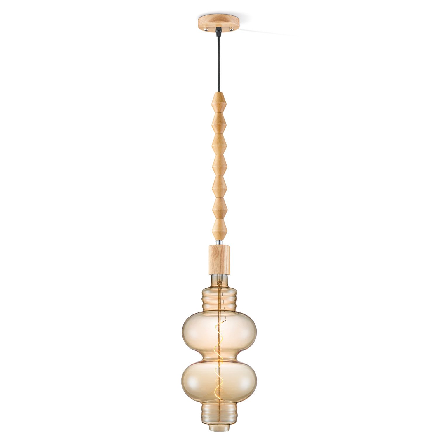 Hanglamp Dana Diabolo – warme amberkleurige houten pendel voor elke leefruimte