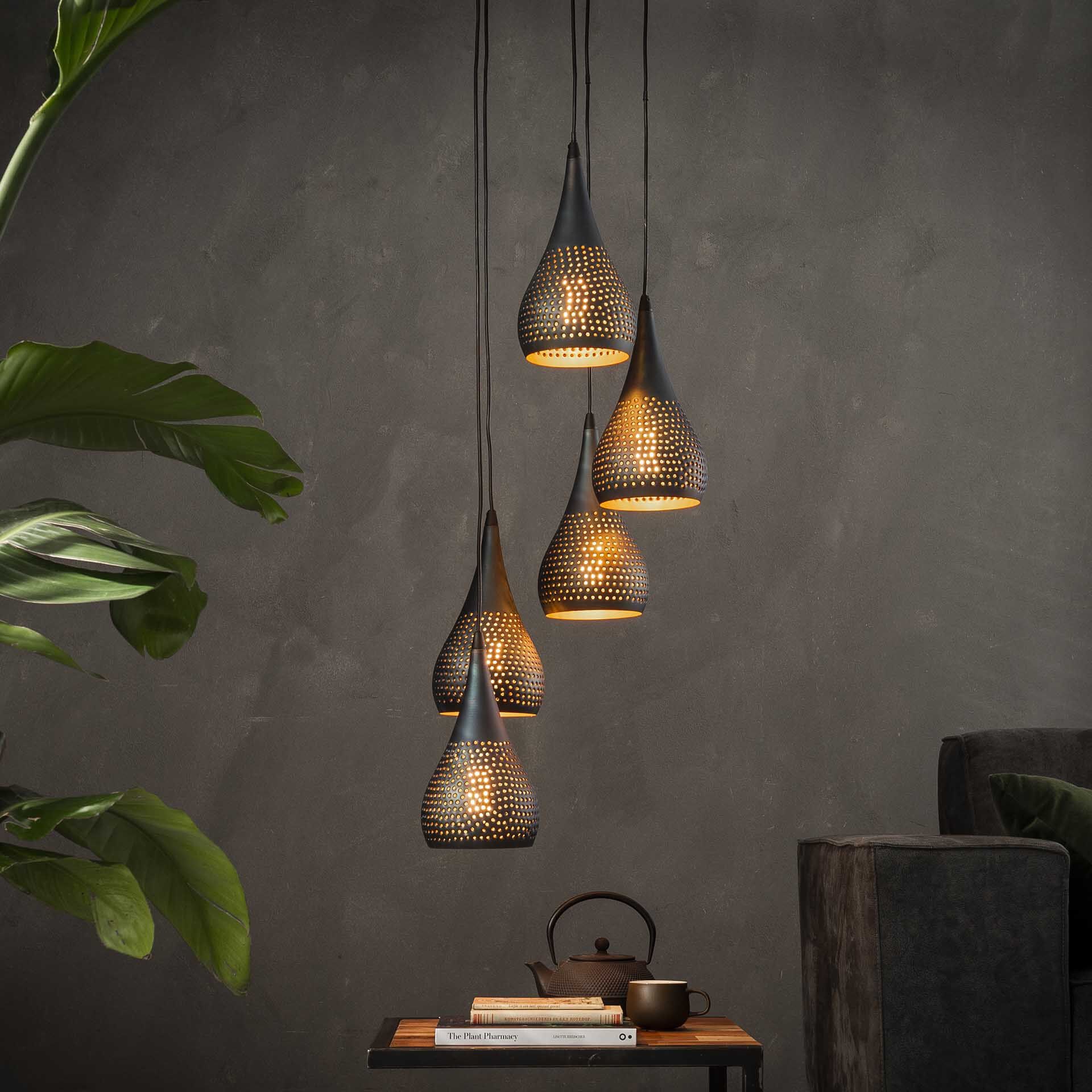 Hanglamp Daniel – 5‑lamp design in zwart‑bruin, Ø15 cm