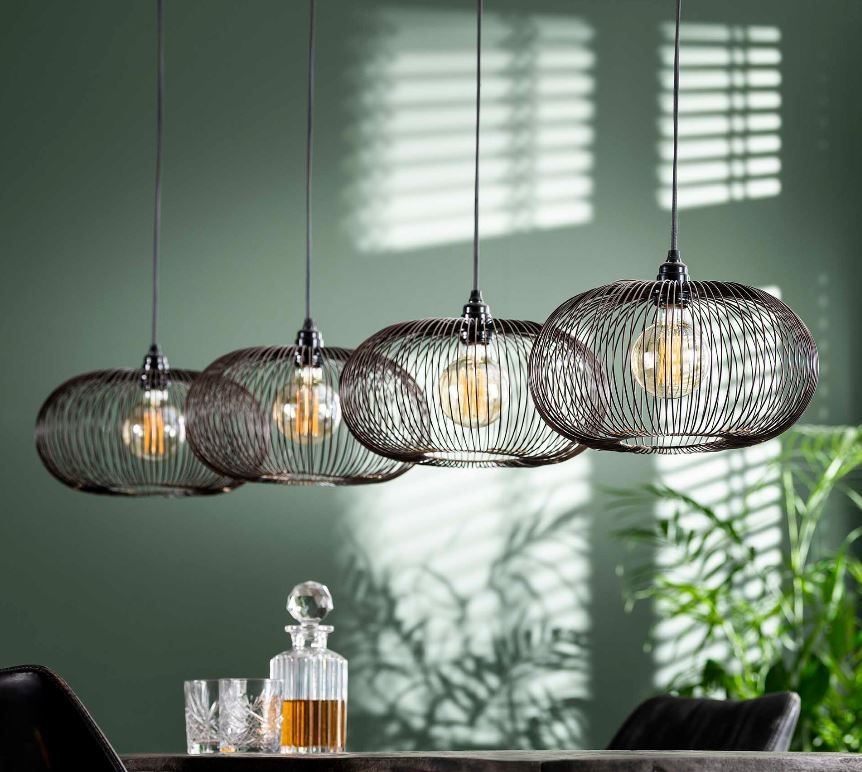 Hanglamp Disk 170 cm – Strakke Zwart‑Nikkelle lamp met verstelbare kappen