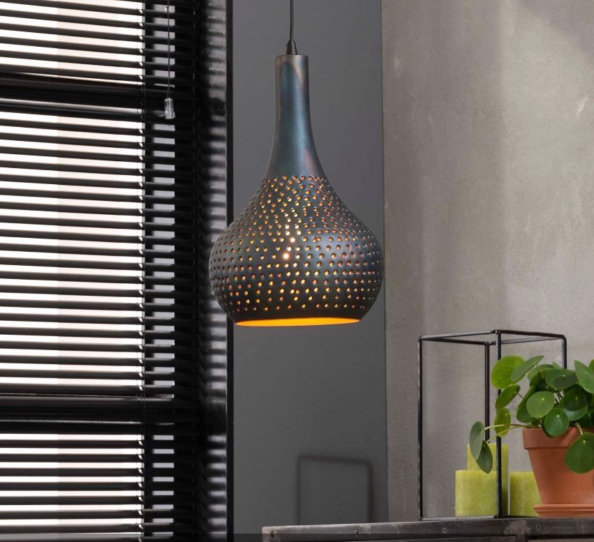 Hanglamp Fee 1LxØ25 – Industrieel design in zwart‑bruin