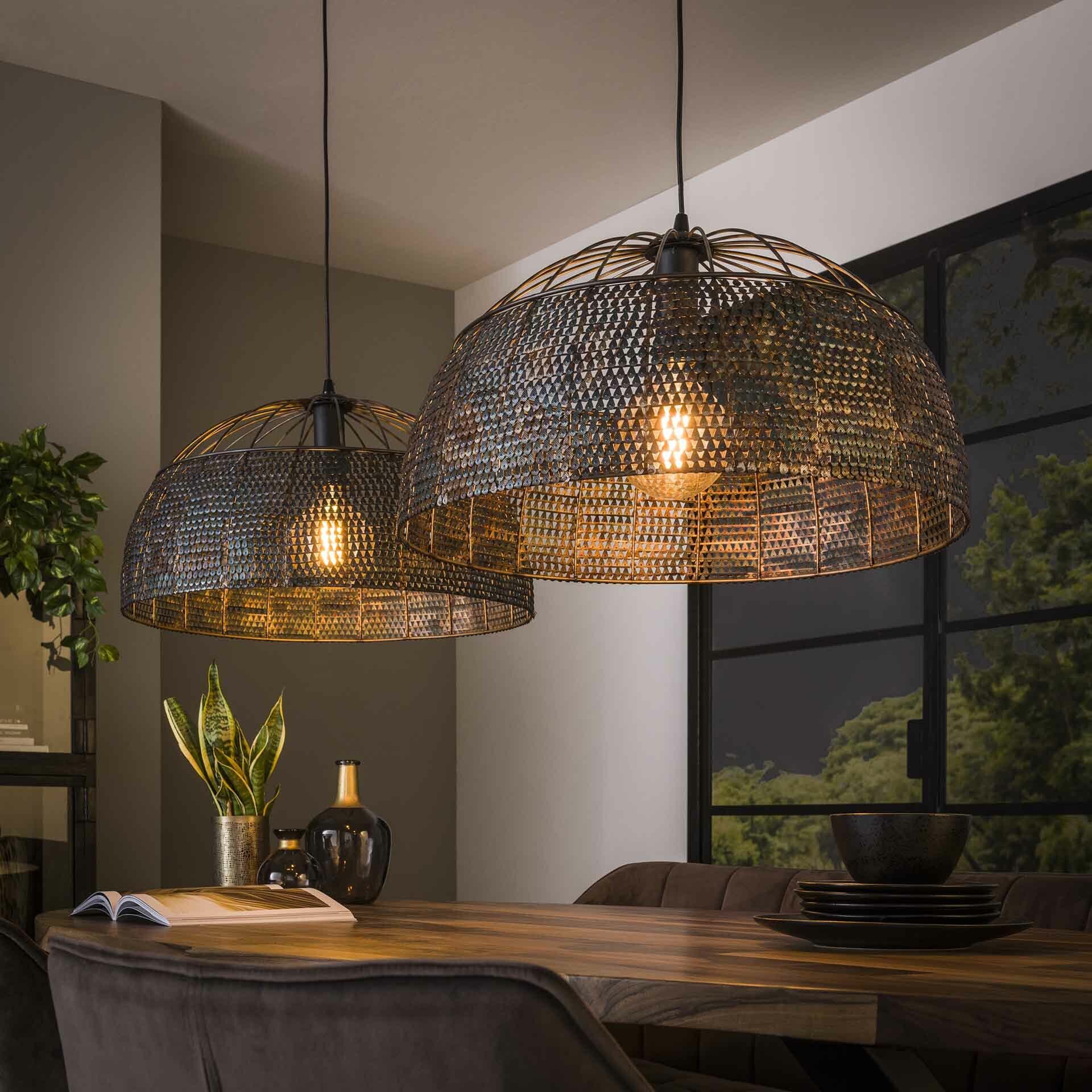 Hanglamp Goran 2‑lamps – Handgemaakte Black‑Brown Metal Look