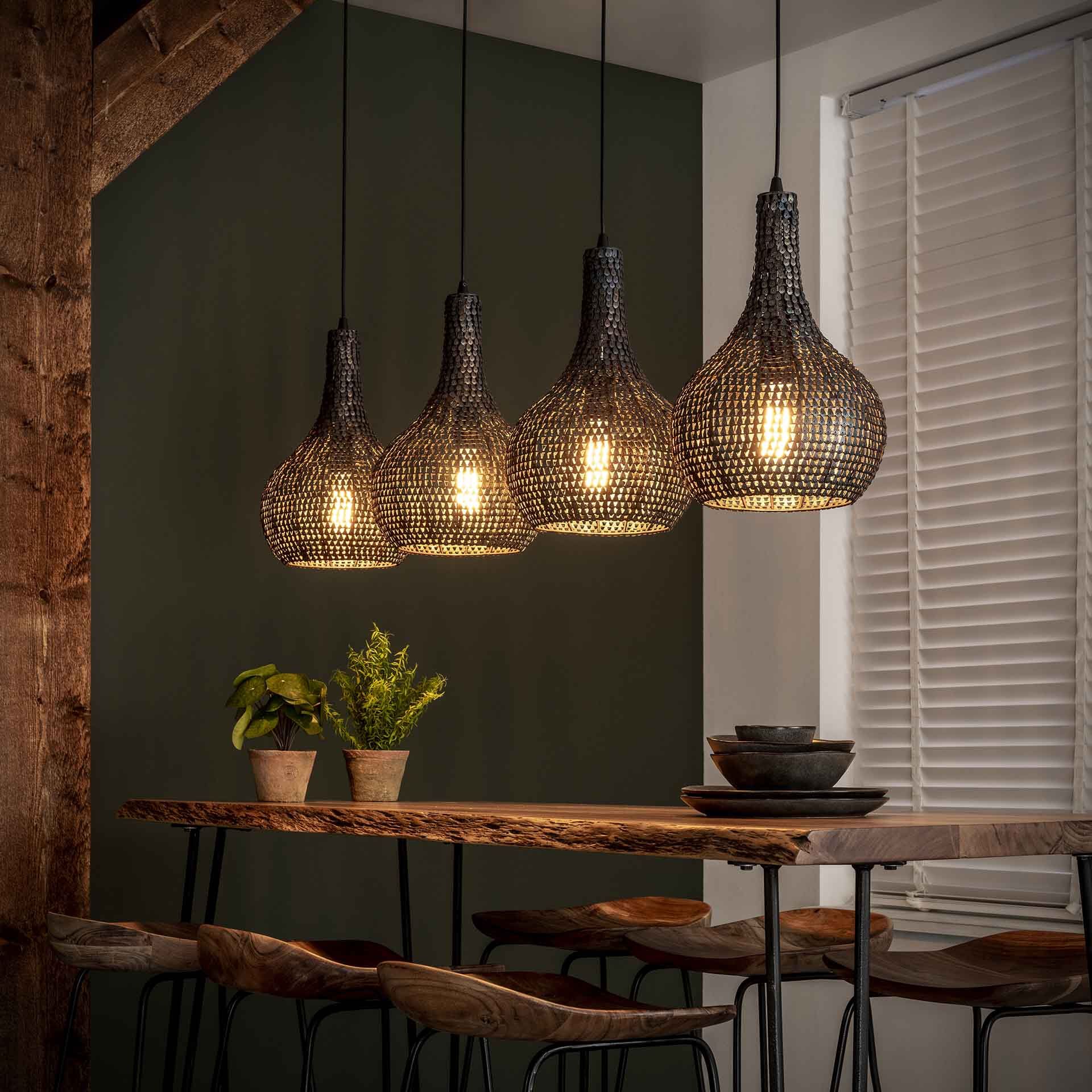 Hanglamp Goran Kegel – Handgemaakte 4‑lampen armatuur in zwart‑bruin