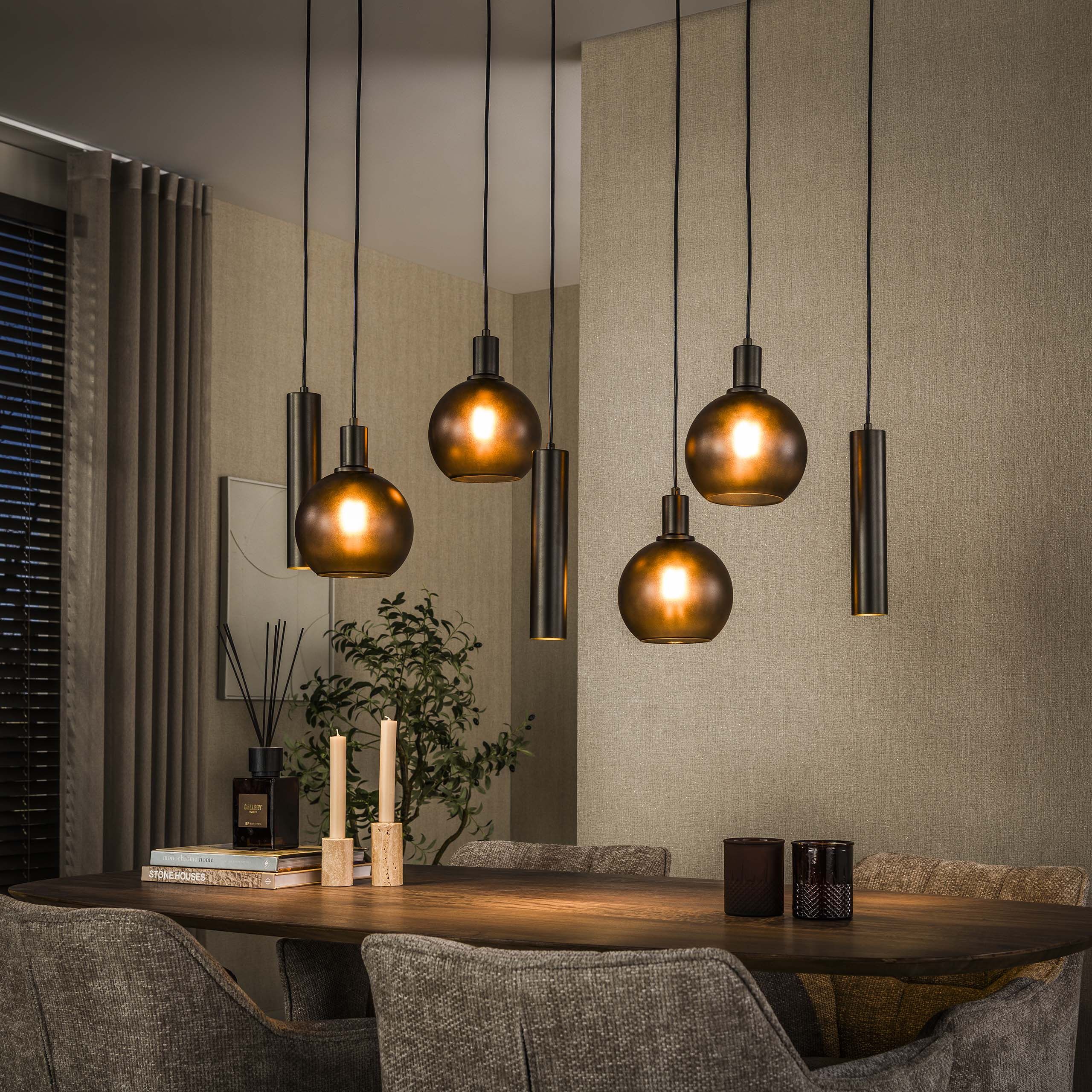 Hanglamp Janetta 4+3‑lamps – Warm Sienna Bruin voor een sfeervol interieur