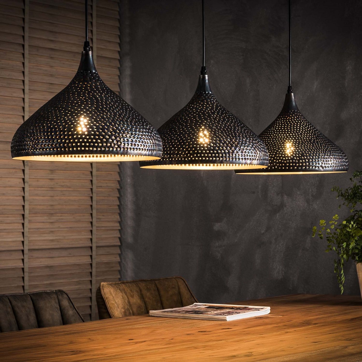 Hanglamp Ramola Trio – Zwart‑bruin design van Zaloni
