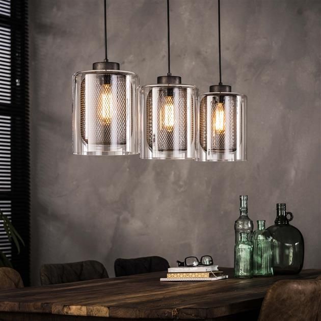 Hanglamp Roxy 3L × Ø20 – Industrieel zilveren design van 100 cm breed
